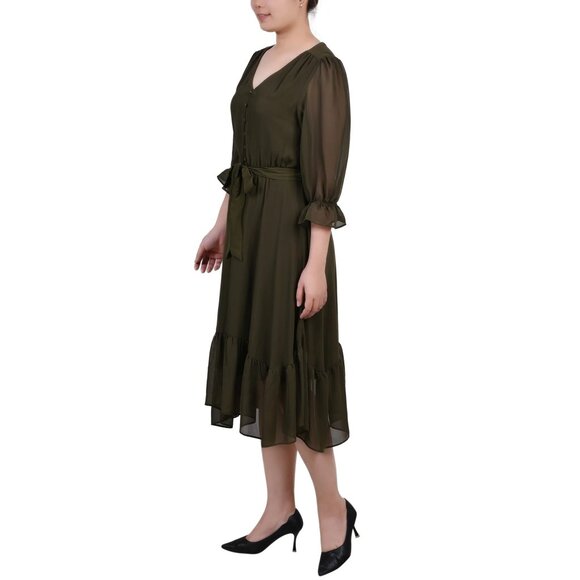 Ny Collection Women’s Sleeve Dress Olive Size PM NWT - Picture 3 of 6